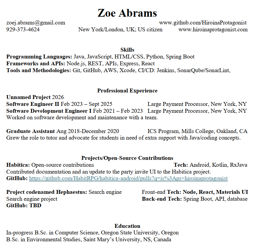 Zoe Abrams resume